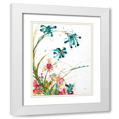 Blooming Blue Crop on White White Modern Wood Framed Art Print with Double Matting by Griggs, Jan