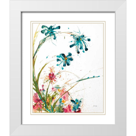 Blooming Blue Crop on White White Modern Wood Framed Art Print with Double Matting by Griggs, Jan