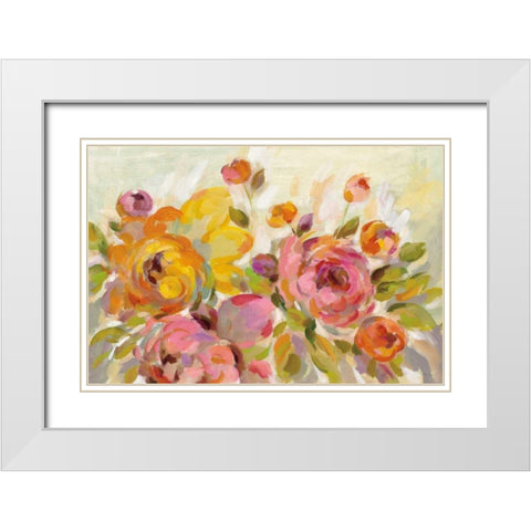 Brushy Peonies White Modern Wood Framed Art Print with Double Matting by Vassileva, Silvia