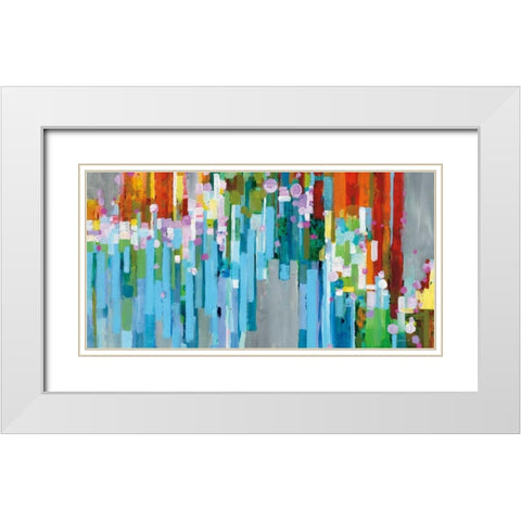 Rainbow of Stripes Crop White Modern Wood Framed Art Print with Double Matting by Nai, Danhui