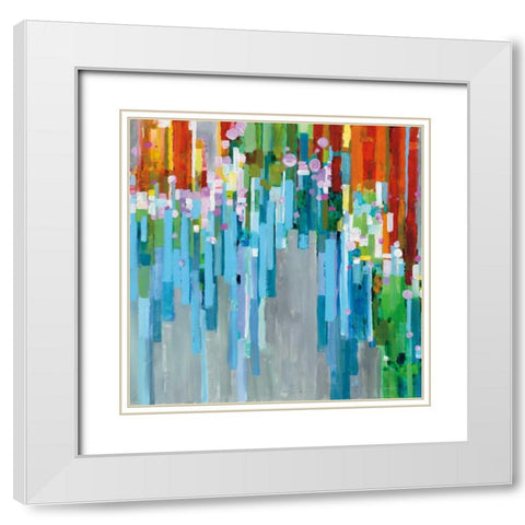 Rainbow of Stripes Square White Modern Wood Framed Art Print with Double Matting by Nai, Danhui