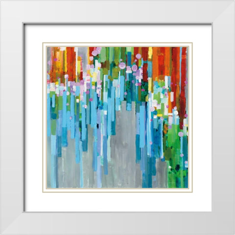 Rainbow of Stripes Square White Modern Wood Framed Art Print with Double Matting by Nai, Danhui