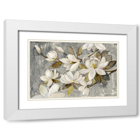 Magnolia Simplicity Neutral Gray White Modern Wood Framed Art Print with Double Matting by Vassileva, Silvia