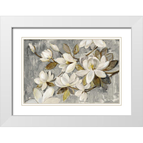 Magnolia Simplicity Neutral Gray White Modern Wood Framed Art Print with Double Matting by Vassileva, Silvia
