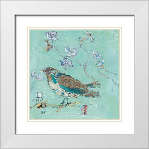 Aqua Bird with Teal White Modern Wood Framed Art Print with Double Matting by Day, Kellie