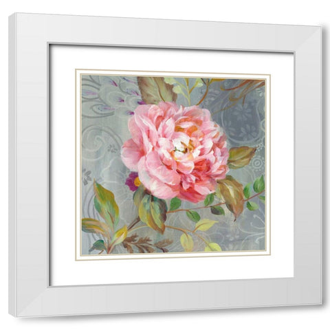 Peonies and Paisley II White Modern Wood Framed Art Print with Double Matting by Nai, Danhui