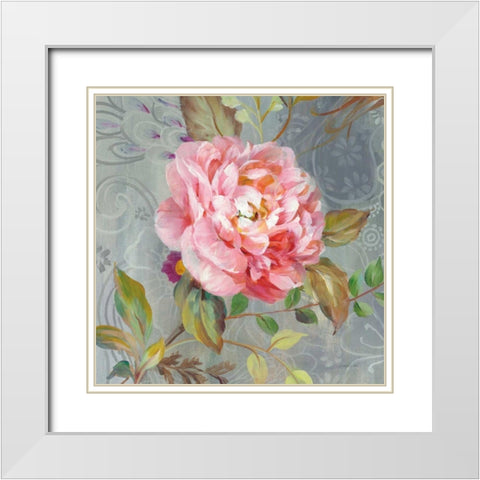 Peonies and Paisley II White Modern Wood Framed Art Print with Double Matting by Nai, Danhui