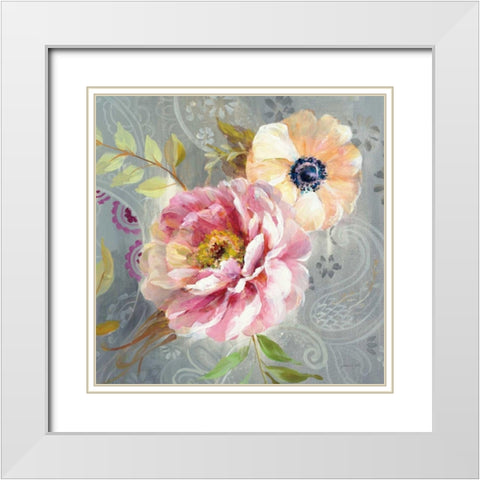 Peonies and Paisley III White Modern Wood Framed Art Print with Double Matting by Nai, Danhui