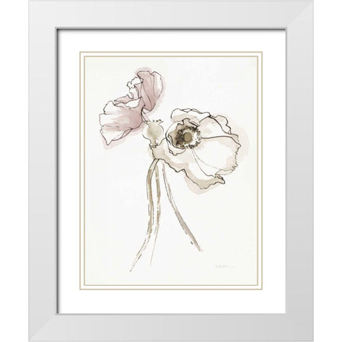 Three Somniferums Poppies Neutral II White Modern Wood Framed Art Print with Double Matting by Novak, Shirley