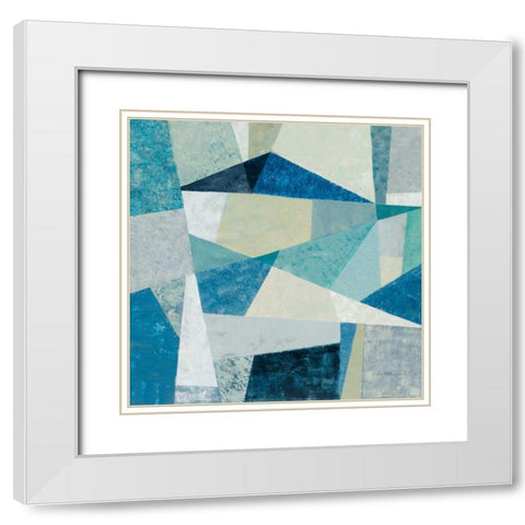Indigo Geo Metric Soft White Modern Wood Framed Art Print with Double Matting by Vassileva, Silvia