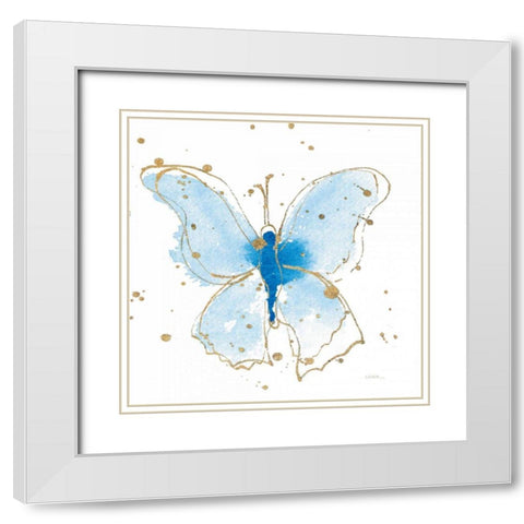 Gilded Butterflies V White Modern Wood Framed Art Print with Double Matting by Novak, Shirley