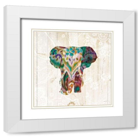 Boho Paisley Elephant III White Modern Wood Framed Art Print with Double Matting by Nai, Danhui