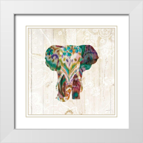 Boho Paisley Elephant III White Modern Wood Framed Art Print with Double Matting by Nai, Danhui