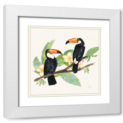 Tropical Fun Bird I Leaves White Modern Wood Framed Art Print with Double Matting by Sussman, Harriet