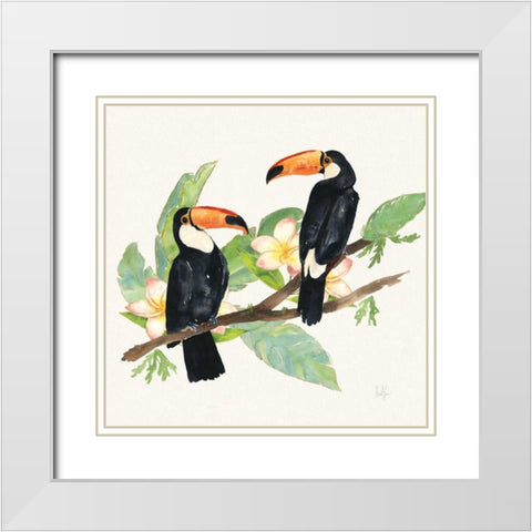 Tropical Fun Bird I Leaves White Modern Wood Framed Art Print with Double Matting by Sussman, Harriet