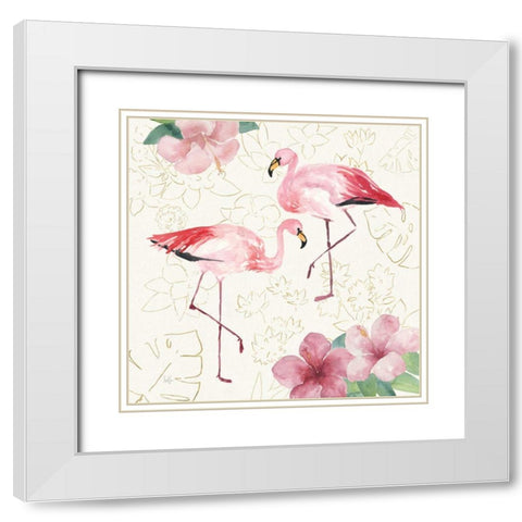 Tropical Fun Bird V with Gold White Modern Wood Framed Art Print with Double Matting by Sussman, Harriet