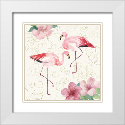 Tropical Fun Bird V with Gold White Modern Wood Framed Art Print with Double Matting by Sussman, Harriet