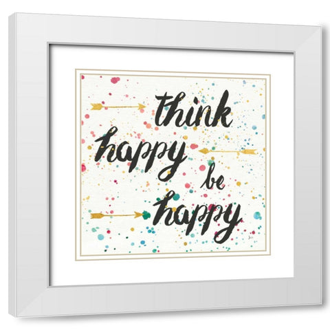 Think Happy II White Modern Wood Framed Art Print with Double Matting by Aiken, Jess