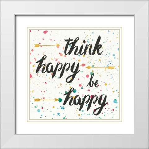 Think Happy II White Modern Wood Framed Art Print with Double Matting by Aiken, Jess