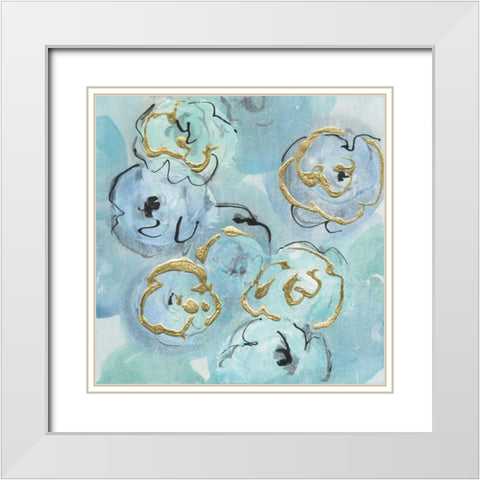 Gold Edged Teal I White Modern Wood Framed Art Print with Double Matting by Paschke, Chris