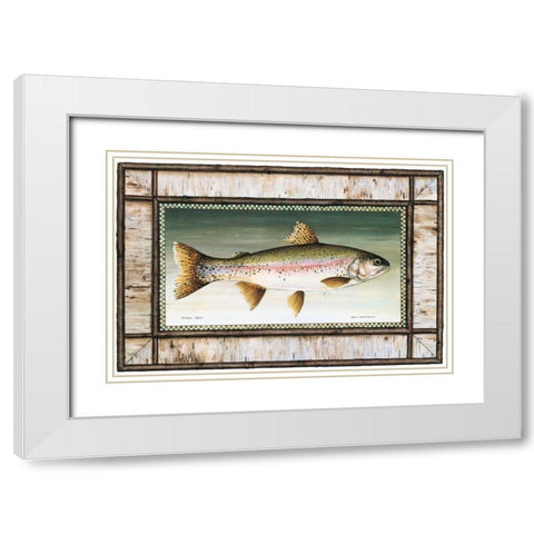 Rainbow Trout Birch Border White Modern Wood Framed Art Print with Double Matting by Brown, David Carter