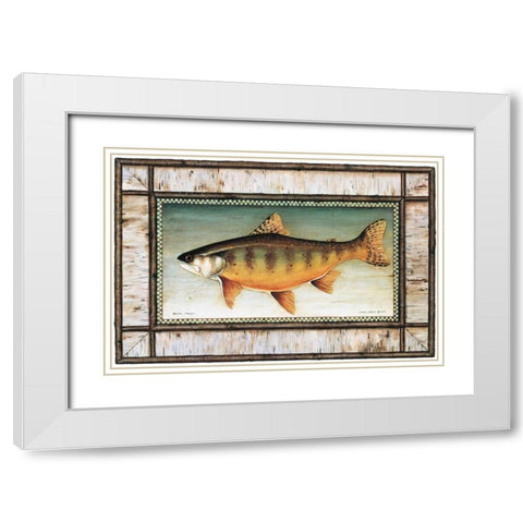 Brook Trout Birch Border White Modern Wood Framed Art Print with Double Matting by Brown, David Carter
