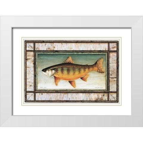 Brook Trout Birch Border White Modern Wood Framed Art Print with Double Matting by Brown, David Carter