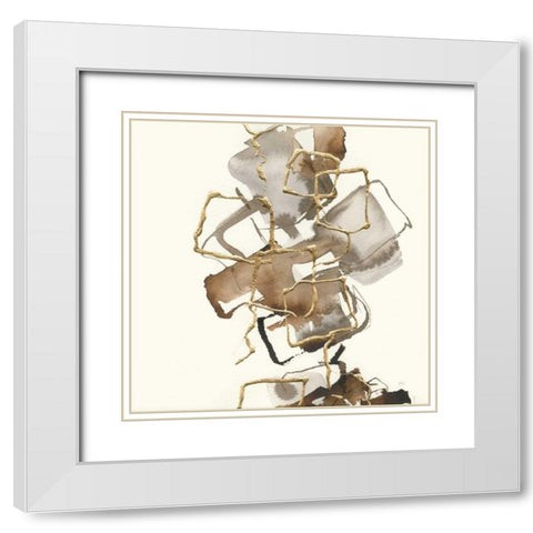 Gold Squares I White Modern Wood Framed Art Print with Double Matting by Paschke, Chris