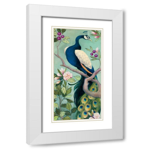 Pretty Peacock I White Modern Wood Framed Art Print with Double Matting by Purinton, Julia