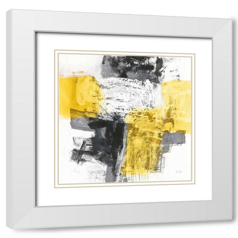 Action I Yellow and Black Sq White Modern Wood Framed Art Print with Double Matting by Davies, Jane