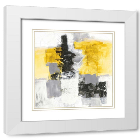 Action II Yellow and Black Sq White Modern Wood Framed Art Print with Double Matting by Davies, Jane