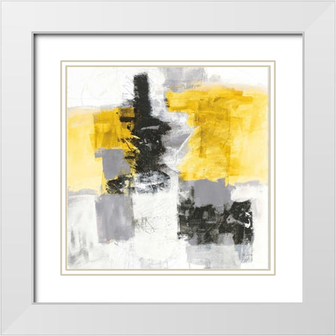 Action II Yellow and Black Sq White Modern Wood Framed Art Print with Double Matting by Davies, Jane