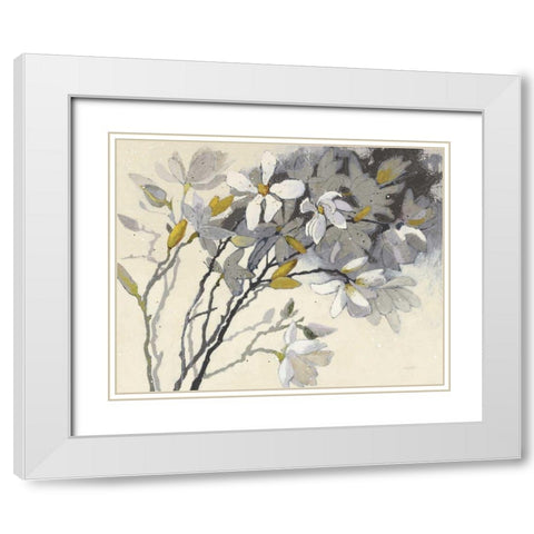 Magnolias Yellow Gray White Modern Wood Framed Art Print with Double Matting by Novak, Shirley