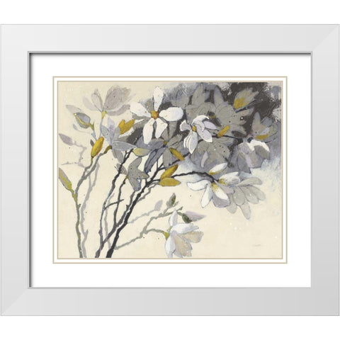 Magnolias Yellow Gray White Modern Wood Framed Art Print with Double Matting by Novak, Shirley