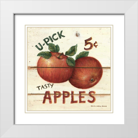 U-Pick Apples White Modern Wood Framed Art Print with Double Matting by Brown, David Carter
