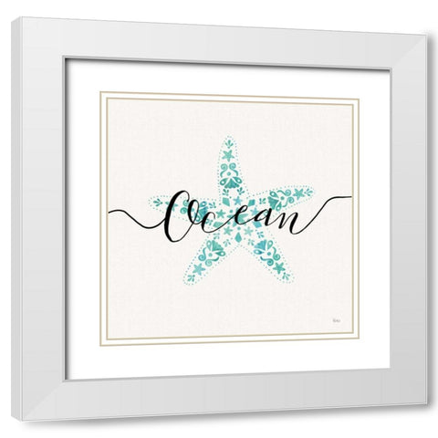 Sea Charms I Teal White Modern Wood Framed Art Print with Double Matting by Charron, Veronique