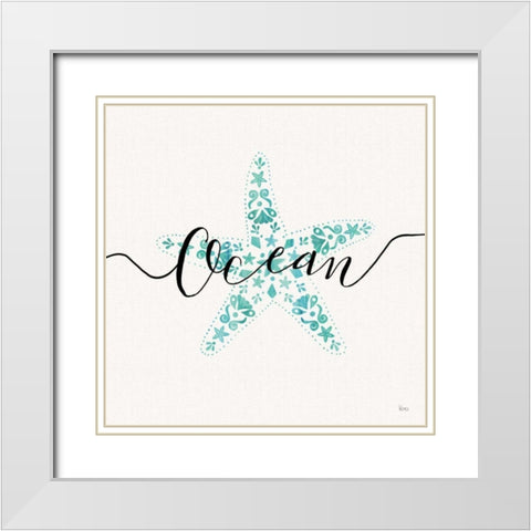Sea Charms I Teal White Modern Wood Framed Art Print with Double Matting by Charron, Veronique