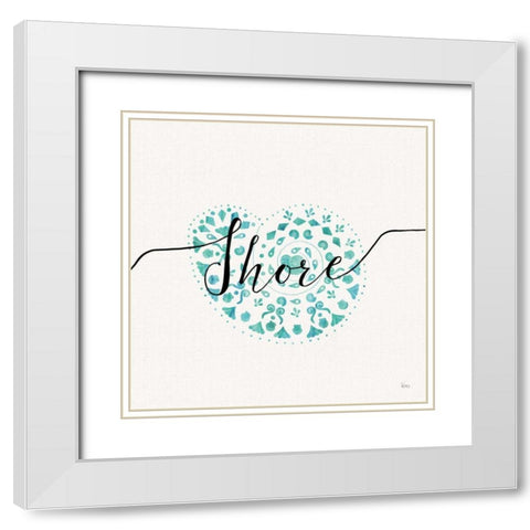 Sea Charms IV Teal White Modern Wood Framed Art Print with Double Matting by Charron, Veronique