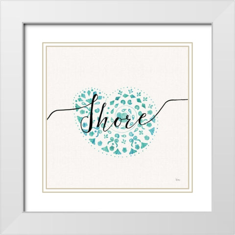 Sea Charms IV Teal White Modern Wood Framed Art Print with Double Matting by Charron, Veronique