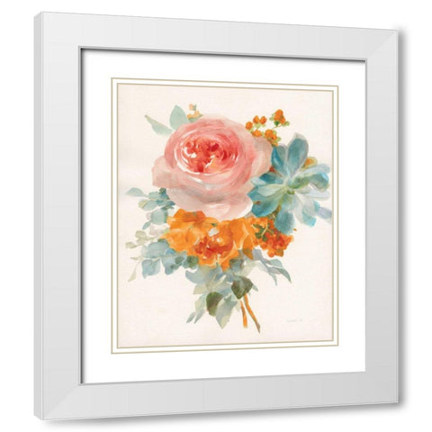 Garden Bouquet II Orange Red White Modern Wood Framed Art Print with Double Matting by Nai, Danhui