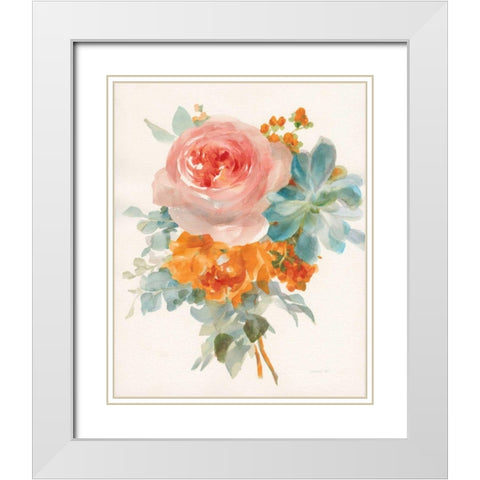 Garden Bouquet II Orange Red White Modern Wood Framed Art Print with Double Matting by Nai, Danhui