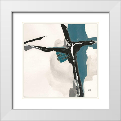 Creamy Cerulean II White Modern Wood Framed Art Print with Double Matting by Paschke, Chris