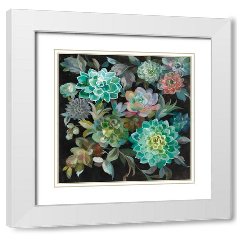 Floral Succulents White Modern Wood Framed Art Print with Double Matting by Nai, Danhui