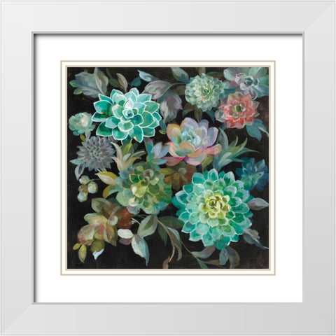 Floral Succulents White Modern Wood Framed Art Print with Double Matting by Nai, Danhui
