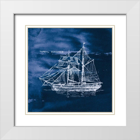 Sailing Ships V Indigo White Modern Wood Framed Art Print with Double Matting by Wild Apple Portfolio