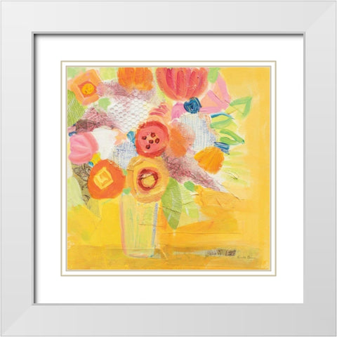 Misty Yellow Floral White Modern Wood Framed Art Print with Double Matting by Zaman, Farida