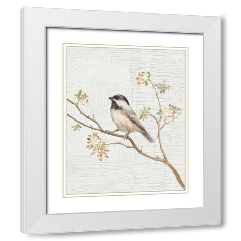 Black Capped Chickadee Vintage v2 White Modern Wood Framed Art Print with Double Matting by Nai, Danhui
