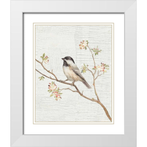 Black Capped Chickadee Vintage v2 White Modern Wood Framed Art Print with Double Matting by Nai, Danhui