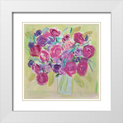 Pink Roses Flower White Modern Wood Framed Art Print with Double Matting by Zaman, Farida
