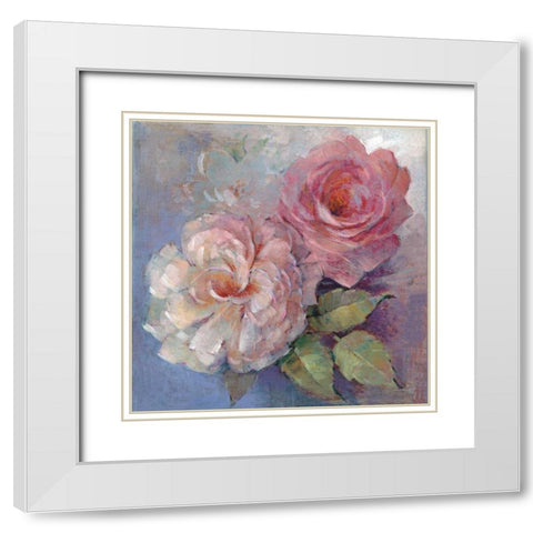 Roses on Blue I Crop White Modern Wood Framed Art Print with Double Matting by McGowan, Peter